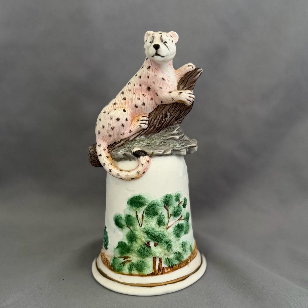 African Plains Leopard Handled Bell - Figurine-Porcelain Collectible EUC